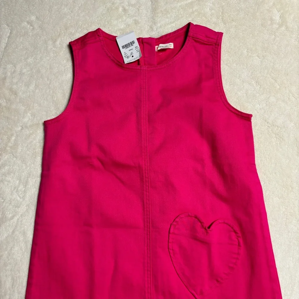 NWT‎ Crewcuts Girls Hot Pink Dress with Heart Pocket Size 10 Sleeveless Cotton